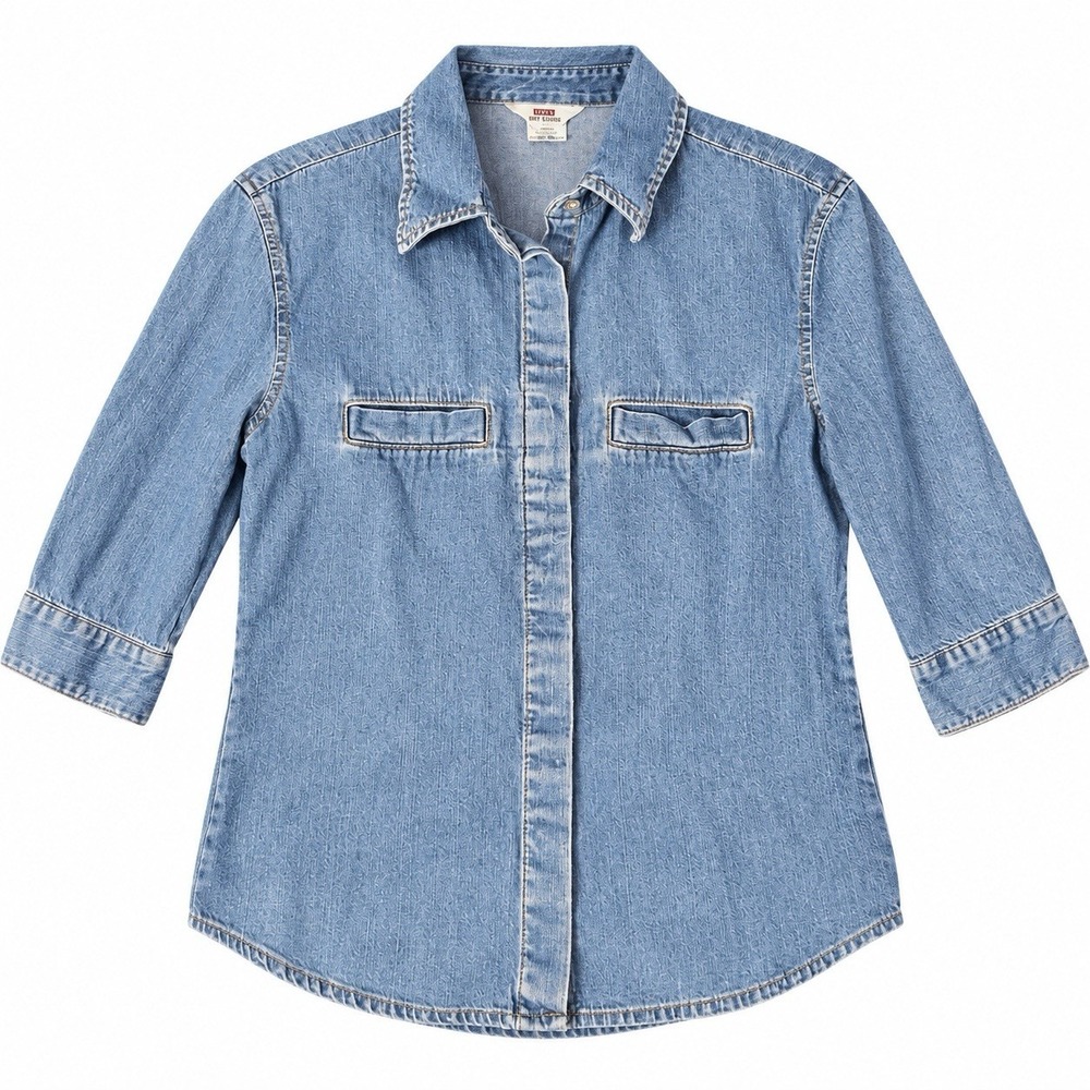Vintage Levis Dry Goods Womens Denim Shirt 3/4 Sleeve Medium Wash Y2K M
